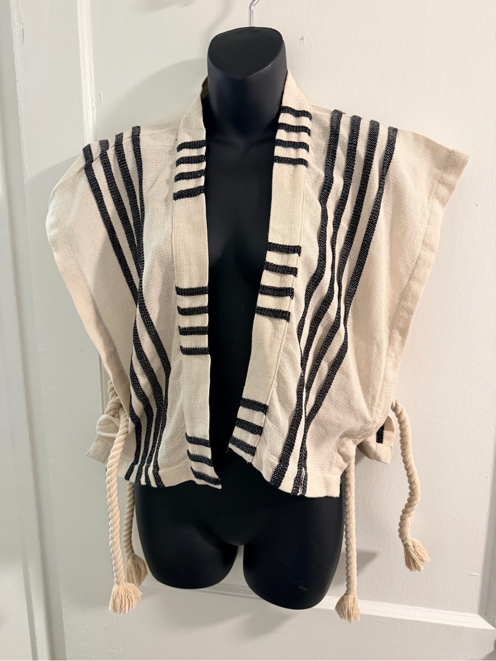 Pilcro Cream and Black Striped poncho - Picture 2 of 7